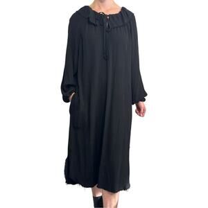Raquel Allegra Black Peasant Dress size US 0 Handmade Midi Ruffle Tie Neck